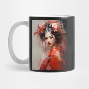 Japanese Girl in Red With Flowers in Her Hair Mug